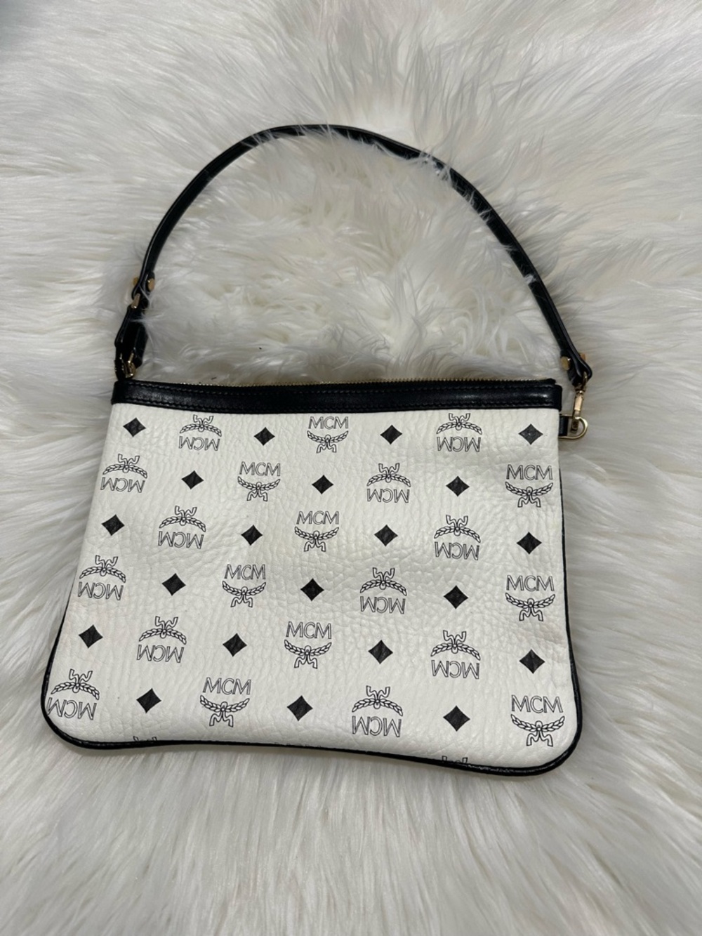 MCM White Logo Print Leather clutch/Shoulder Bag Pochette style